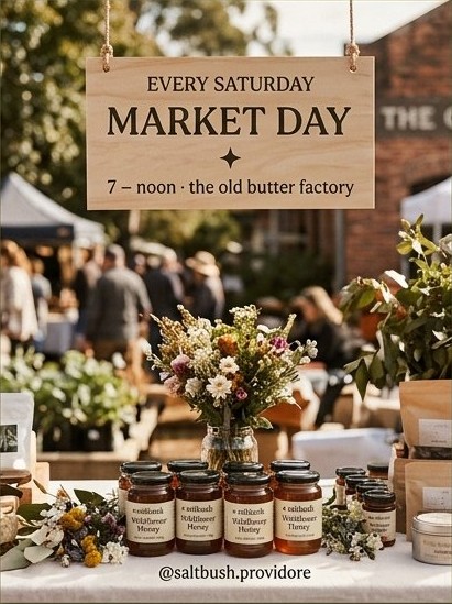 saltbush event tile — market day, every saturday at the old butter factory